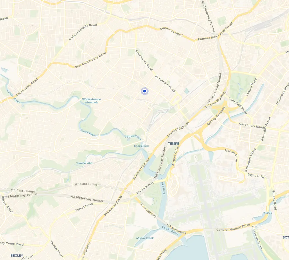 Map of the Marrickville service area and the surrounding Inner West, showing Marrickville and the nearby streets we cover.