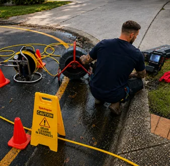 Burst drain pipe being repaired in Marrickville