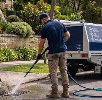 Cutting tree roots out of a Marrickville drain